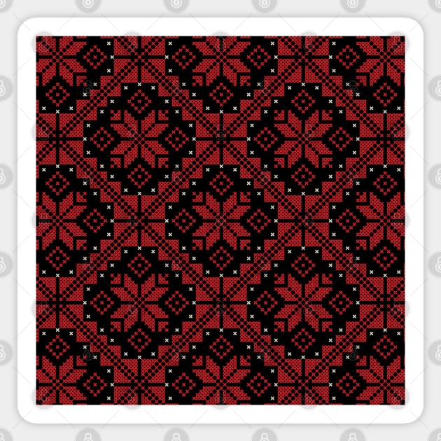 Palestinian Jordanian Traditional Tatreez Cross Stitch Embroidery Art Pattern #12-red - crm Sticker by QualiTshirt